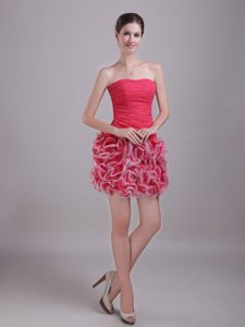 Red Strapless Mini Ruffled Prom Homecoming Dress and Organza
