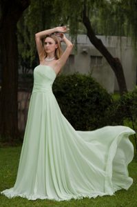 Elegant Apple Green Empire Strapless Court Train Chiffon Prom Dress for Holiday