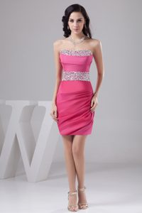 Lovely Rose Pink Mini-length Formal Prom Dress with Beading and Ruching for Less