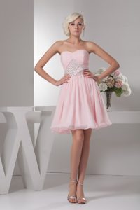 Baby Pink Sweetheart Best Prom Holiday Dress with Ruching and Beading