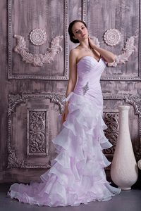 Lavender Sweetheart Ruffled Prom Dresses for Wedding with Ruching and Beading