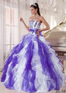 Hot Colorful Ball Gown Strapless Dresses for a Quince in Organza with Beading
