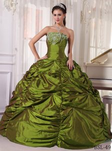 Dashing Olive Green Strapless Quinceaneras Dresses in with Embroidery