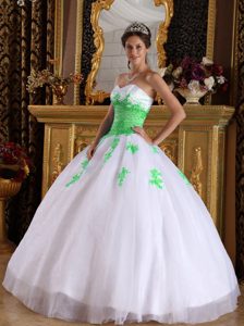 Svelte Organza Quinceaneras Dresses with Appliques in White and Spring Green
