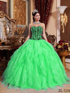 Attractive Spring Green Sweetheart Quinces Gowns in Organza with Embroidery