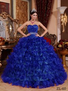 Breathtaking Beading Sweetheart Dress for Quinceaneras in Organza in Royal Blue