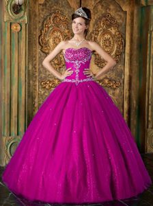 Vintage-inspired Fuchsia A-line Sweet Sixteen Quinces Dresses to Floor Length