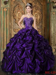 Poised Purple Ball Gown Sweetheart Quinceanera Dress with Picks-up in Taffeta