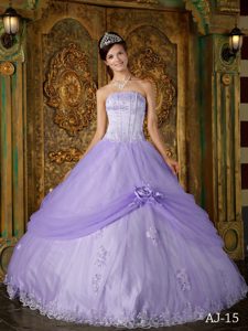 Lilac Strapless Appliqued Quinceanera Dresses