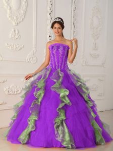 Ornate Strapless Appliqued Beading Quinceaneras Dresses in Purple and Green
