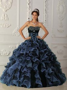 Dressy Blue Ball Gown Sweetheart Quinceanera Gowns in Organza with Beading