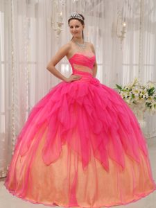 Military Hot Pink Strapless Organza Beading Quinceanera Dresses to Floor Length