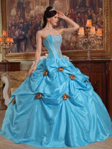 Teal Strapless Dresses for Quinceanera with Pick-ups and