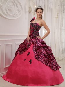 New Arrival One Shoulder Quinceanera Gown Dresses in Hot Pink with Pattern