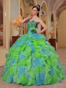 Stunning Colorful Sweetheart Quinceanera Gown Dress with Ruffles in Organza