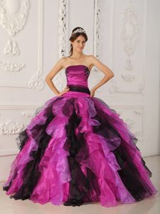 2013 Multi-color Strapless Dresses for Quinceanera with Ruffles and Applique