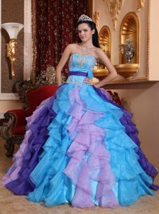 Wonderful Multi-colored Strapless Sweet 16 Dress with Ruffles and Appliques