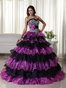 Sweetheart Ball Gown Multi-colored Quinceanera Dress with Ruffles and Flower