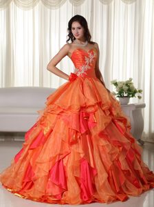 Multi-colored Sweetheart Long Ruffled Sweet 16 Dresses with Appliques