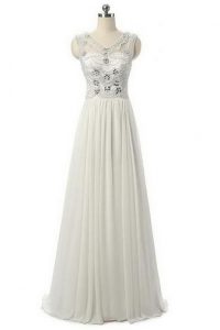 White Sleeveless Chiffon Zipper Formal Evening Gowns for Prom