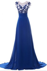 Scoop Sleeveless Brush Train Beading and Appliques Zipper Evening Party Dresses