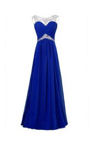 Floor Length Royal Blue Prom Dresses Silk Like Satin Sleeveless Beading