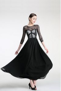 Chiffon Scoop 3 4 Length Sleeve Zipper Lace Homecoming Dress in Black