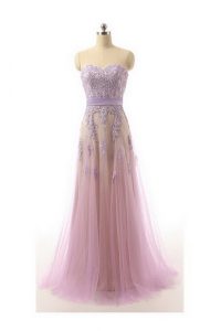 Free and Easy Sweetheart Sleeveless Organza Homecoming Dress Lace and Appliques and Belt Brush Train Zipper