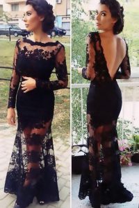Popular Scalloped Long Sleeves Lace Backless Mother Of The Bride Dress