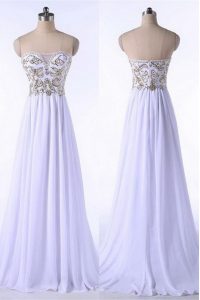 Luxurious White Sleeveless Appliques and Belt Zipper Prom Evening Gown