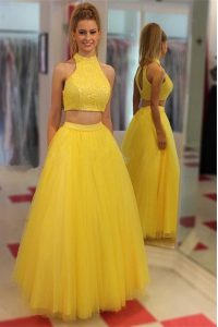 Ideal Sequins Floor Length Column/Sheath Sleeveless Yellow Going Out Dresses Zipper
