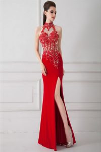 Silk Like Satin Sleeveless Floor Length Dress for Prom and Beading and Appliques