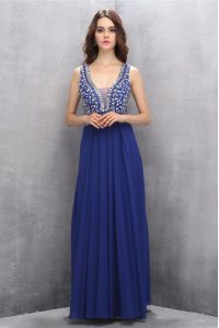 Classical Sleeveless Zipper Floor Length Beading and Belt Celebrity Style Dress