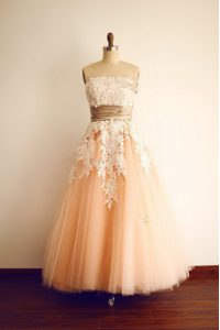 Peach Sleeveless Organza Zipper for Prom and Party