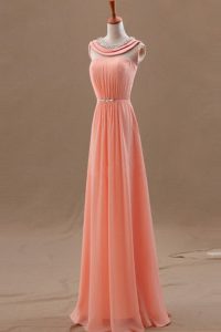 Fashionable Floor Length Watermelon Red Prom Gown Bateau Sleeveless Zipper
