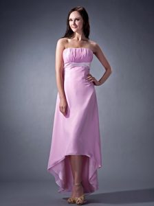Remarkable Pink Strapless High-low Chiffon Bridemaid Dress