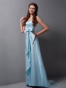 Customize Strapless Bridesmaid Dress with Brush Train in Blue