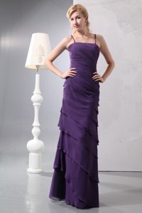Unique Dark Purple Straps Bridesmaid Dresses with Ruffles