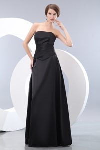 Empire Strapless Ruched Long Dress for Bridesmaid in Black