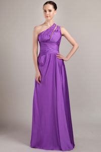 Long Empire One Shoulder Maid of Honor Dresses in Purple