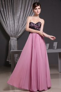Rose Pink Sweetheart Long Pleated Pageant Dresses with Black Lace