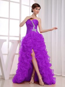 Sweetheart High-low Purple Ruched Pageant Dress with Ruffles and Beading