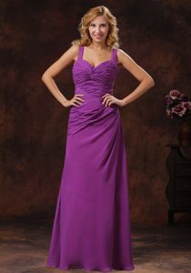 Eggplant Purple Straps Long Ruched Chiffon Pageant Dress on Sale