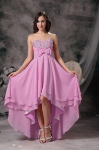 Sweetheart High-low Pink Layered Beaded Chiffon Pageant Dress with Bow