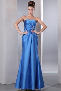 Strapless Long Sky Blue Ruched Pageant Dress on Sale