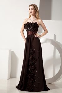 Best Seller Brown Strapless Brush Train Beaded Pageant Dress with Flowers