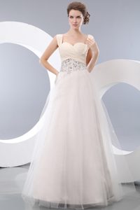 Pretty White Straps Long Princess Prom Pageant Dress with Beading