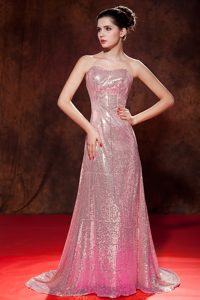Luxurious Sweetheart Brush Train Baby Pink Sequin Pageant Dress for Less