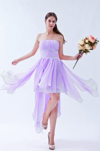 Strapless Asymmetrical Ruched Lilac Chiffon Pageant Dresses with Beading