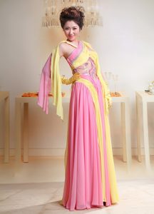 Luxurious Baby Pink and Yellow Chiffon Spring Designer Girl Pageant Dress